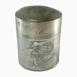 Chinese Pewter Tea Container with Dragon and Bamboo Decor-QKG-1330357