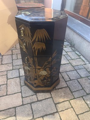 Chinese Pillar Chest of Drawers in Black Lacquer, 1920-NYZ-2027871