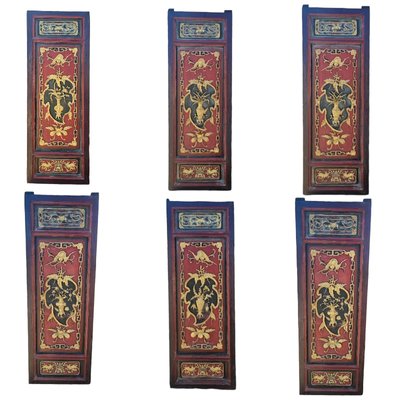 Chinese Polychrome Wood Carvings, Set of 6-TCS-1757228