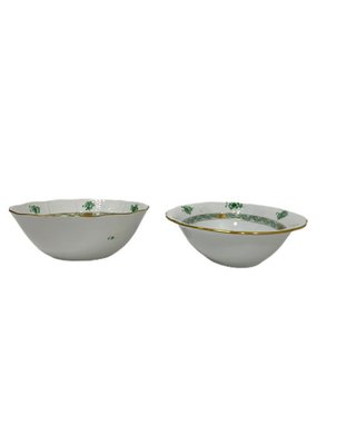 Chinese Porcelain Apponyi Green Bouquet Bowl and Oval Dish from Herend Hungary, Set of 2-UCH-1224302