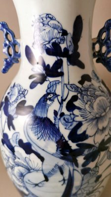 Chinese Porcelain Baluster Vase with Cobalt Blue Floral Decoration, 1888-QRS-1761540