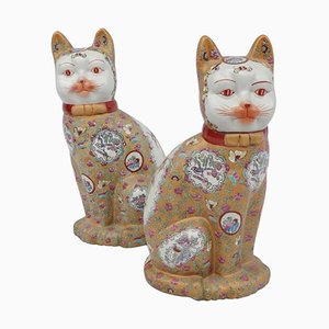 Chinese Porcelain Cat Sculptures, 1980s, Set of 2-CEJ-626810