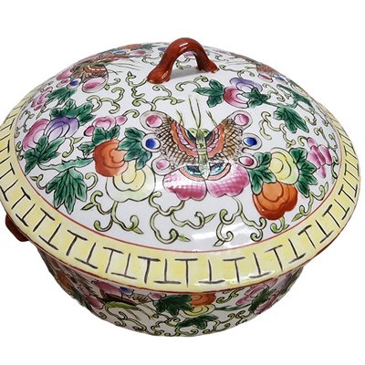 Chinese Porcelain Cookie Jar with Butterflies, 1920s-VHW-2028233