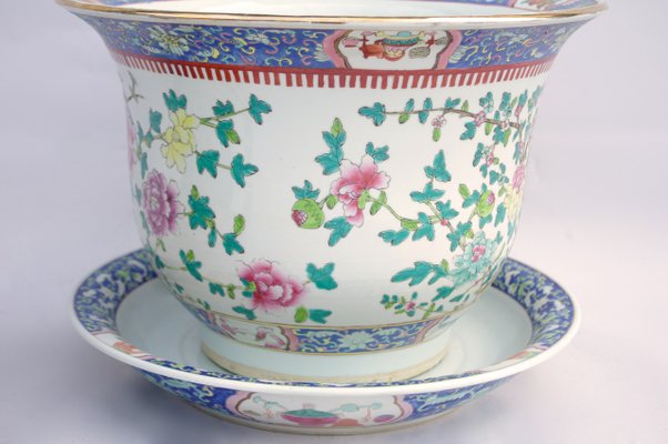 Chinese Porcelain Planters with Saucers, 1900s, Set of 2-CEJ-488372