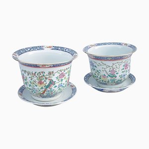 Chinese Porcelain Planters with Saucers, 1900s, Set of 2-CEJ-488372