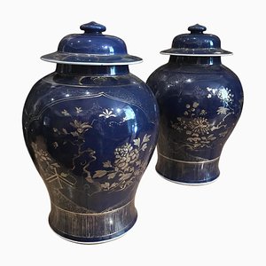 Chinese Powder-Blue Gilt-Decorated Jars, 18th Century, Set of 2-MBH-1032132