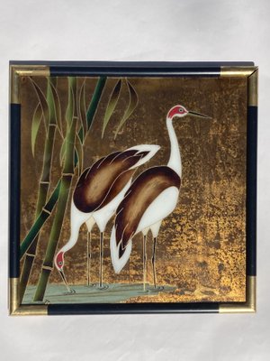 Chinese Reverse Glass Painting of Crane Birds or Egrets, 1960s-BHG-1010023