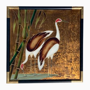 Chinese Reverse Glass Painting of Crane Birds or Egrets, 1960s-BHG-1010023