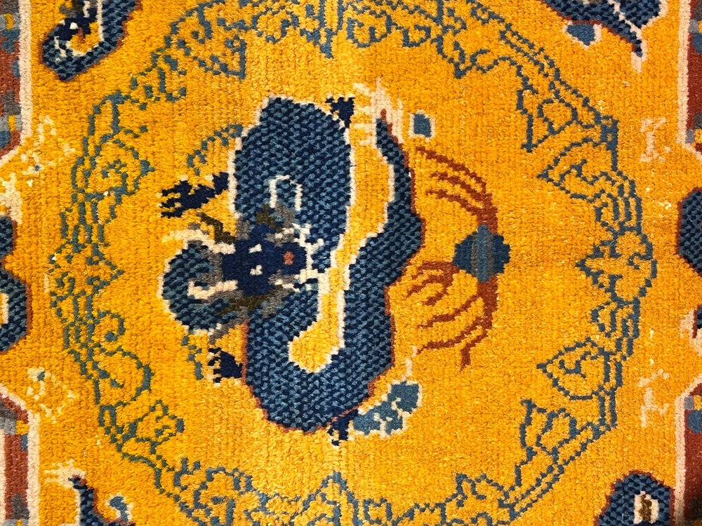 Chinese Rug with Dragons and 8-Pointed Star Motif, 1950s