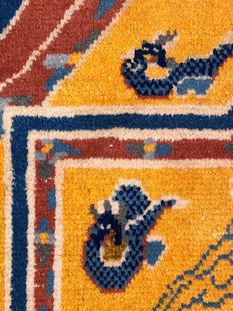 Chinese Rug with Dragons and 8-Pointed Star Motif, 1950s