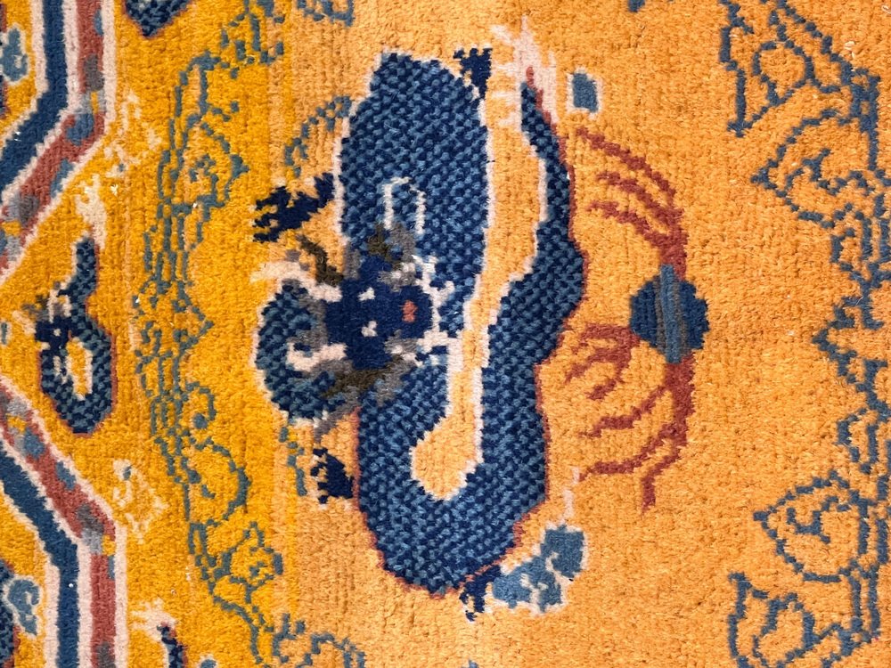 Chinese Rug with Dragons and 8-Pointed Star Motif, 1950s