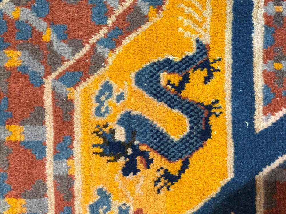 Chinese Rug with Dragons and 8-Pointed Star Motif, 1950s