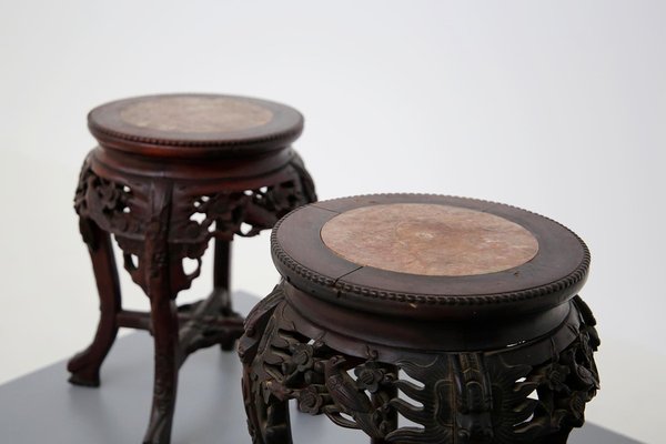 Chinese Vase Holders in Ebonized Wood with Marble Top, Set of 3-RCE-1100049