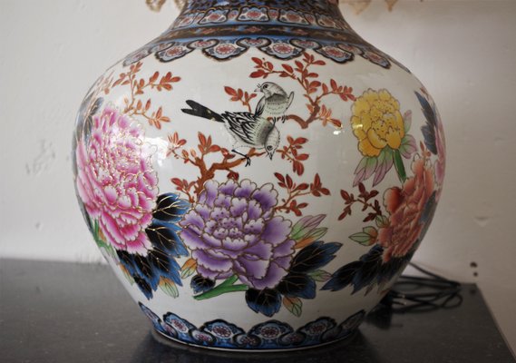 Chinese Vase Table Lamp with Hand-Embroidered Lace Shade, 1950s-KNM-884875