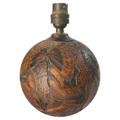 Chinese Wooden Table Lamp with Hand-Carved Butterfly Decoration, 1880s-UR-1422310