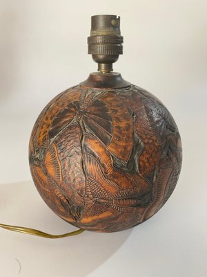 Chinese Wooden Table Lamp with Hand-Carved Butterfly Decoration, 1880s-UR-1422310