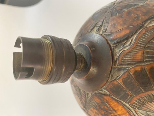 Chinese Wooden Table Lamp with Hand-Carved Butterfly Decoration, 1880s-UR-1422310