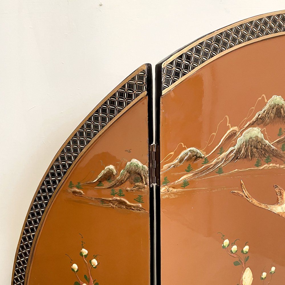 Chinoiserie and Black Lacquer Four-Panel Folding Screen Room Divider, 1930s