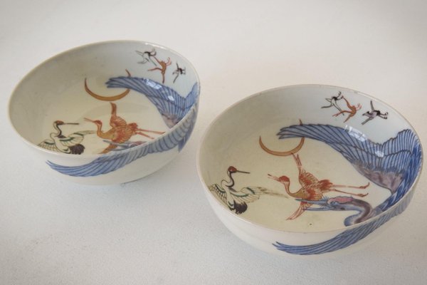 Chinoiserie Bowls with Cranes, Set of 2-AOI-1442437