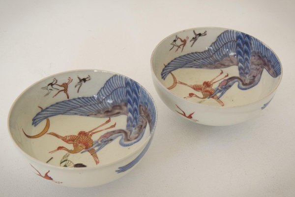 Chinoiserie Bowls with Cranes, Set of 2-AOI-1442437