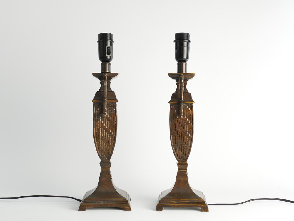 Chinoiserie Faux Rattan Amphora Table Lamps by Aneta, Sweden 1980s, Set of 2