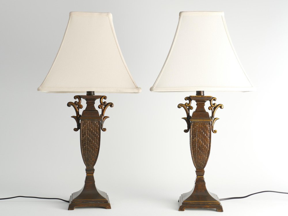 Chinoiserie Faux Rattan Amphora Table Lamps by Aneta, Sweden 1980s, Set of 2