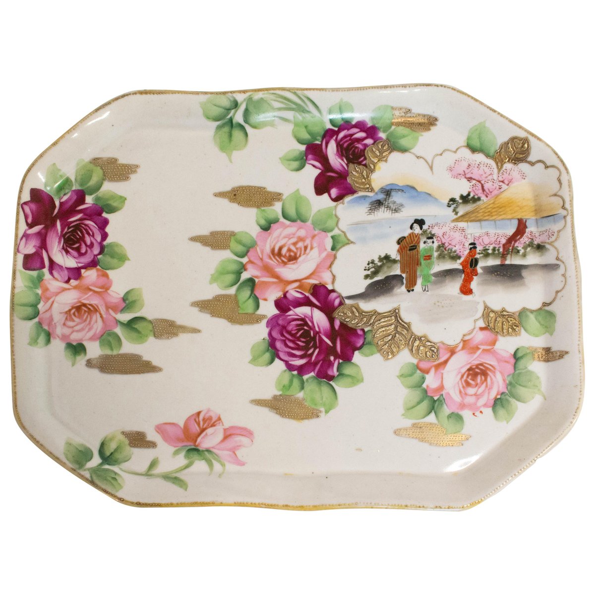 Chinoiserie Hand-Painted Porcelain Plate or Tray, Late 19th Century