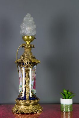 Chinoiserie Style French Gilt Bronze and Hand Painted Porcelain Table Lamp-KEG-1086533