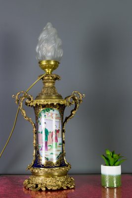 Chinoiserie Style French Gilt Bronze and Hand Painted Porcelain Table Lamp-KEG-1086533