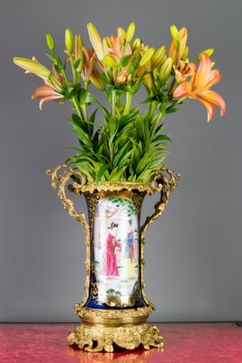 Chinoiserie Style French Gilt Bronze and Hand Painted Porcelain Table Lamp-KEG-1086533