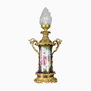 Chinoiserie Style French Gilt Bronze and Hand Painted Porcelain Table Lamp-KEG-1086533