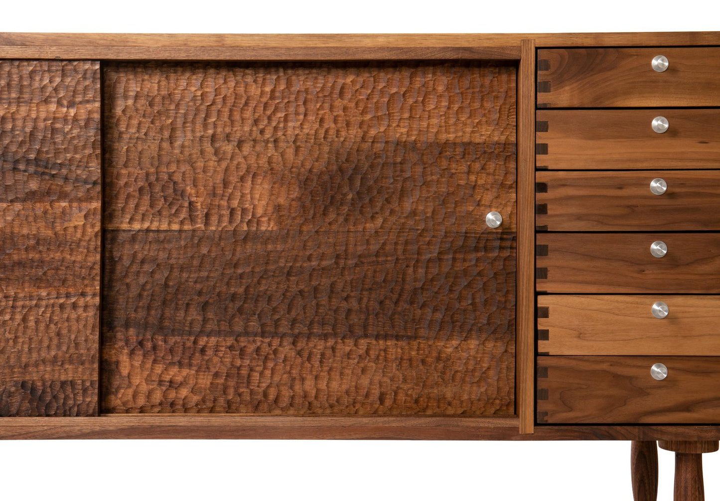 Chip Carved Walnut Sideboard with Sliding Doors by Michael Rozell