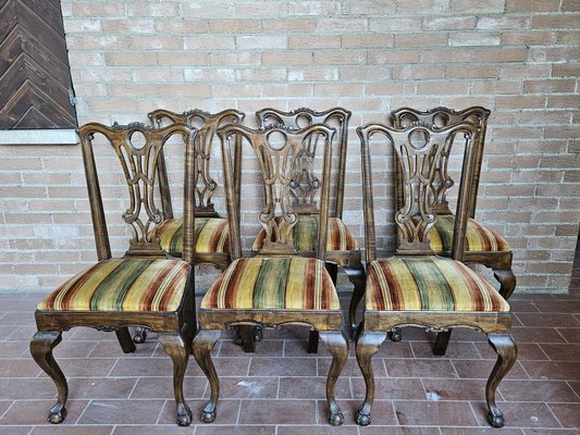 Chippedale Style Dining Chairs in Walnut with Padded Seats, 1930s, Set of 6-ZUW-1799258