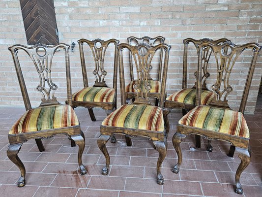 Chippedale Style Dining Chairs in Walnut with Padded Seats, 1930s, Set of 6-ZUW-1799258