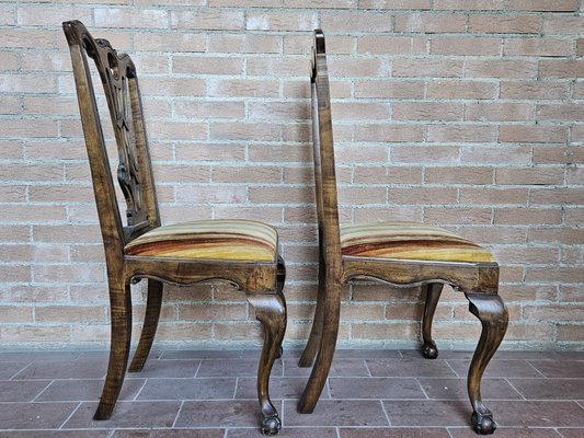 Chippedale Style Dining Chairs in Walnut with Padded Seats, 1930s, Set of 6-ZUW-1799258