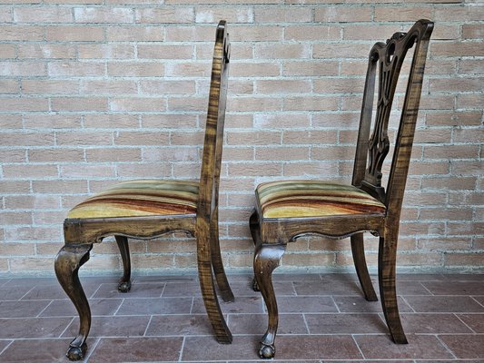 Chippedale Style Dining Chairs in Walnut with Padded Seats, 1930s, Set of 6-ZUW-1799258