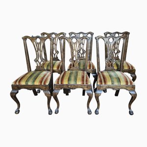 Chippedale Style Dining Chairs in Walnut with Padded Seats, 1930s, Set of 6-ZUW-1799258