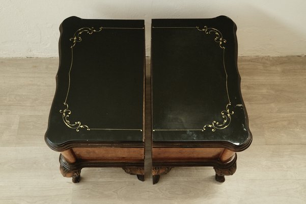 Chippeddale Black Glass with Gold Nightstands, 1950s, Set of 2-XSG-1420274