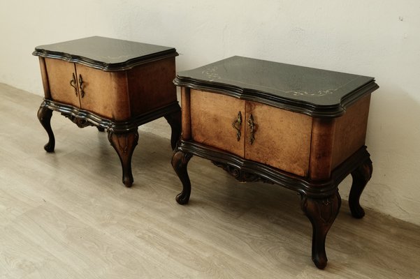 Chippeddale Black Glass with Gold Nightstands, 1950s, Set of 2-XSG-1420274