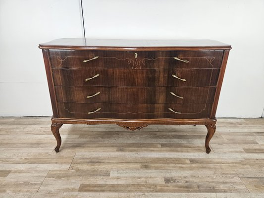 Chippendale Chest of Drawers in Walnut and Maple with Brass Handles, 1930-ZUW-2022691