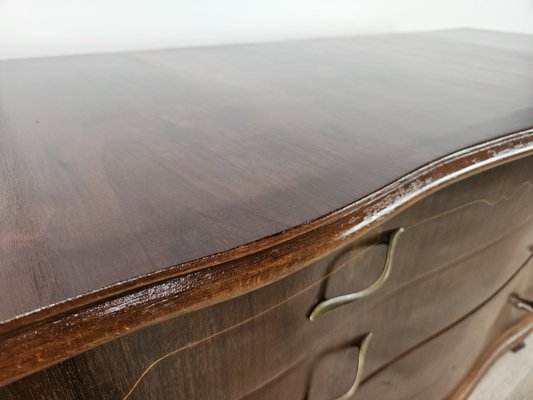 Chippendale Chest of Drawers in Walnut and Maple with Brass Handles, 1930-ZUW-2022691