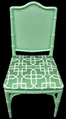 Chippendale Faux Bamboo Dining Chair with Woven Green and Grey Pierre Frey Silk by Kaatjes Classics, 1970s-GMU-1818675