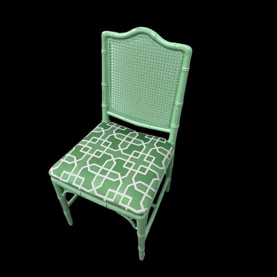 Chippendale Faux Bamboo Dining Chair with Woven Green and Grey Pierre Frey Silk by Kaatjes Classics, 1970s-GMU-1818675