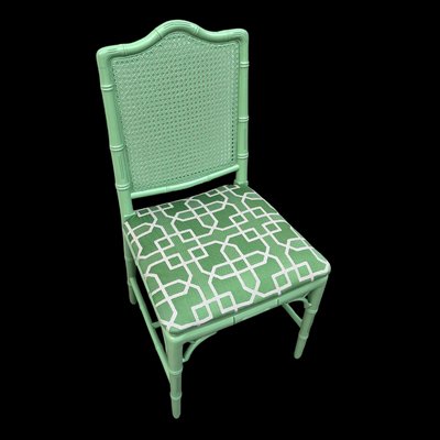 Chippendale Faux Bamboo Dining Chair with Woven Green and Grey Pierre Frey Silk by Kaatjes Classics, 1970s-GMU-1818675