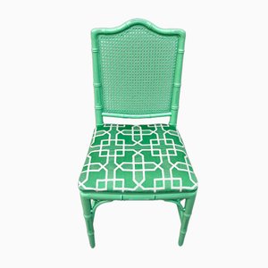 Chippendale Faux Bamboo Dining Chair with Woven Green and Grey Pierre Frey Silk by Kaatjes Classics, 1970s-GMU-1818675