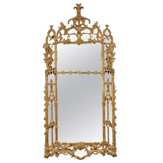 Chippendale Handcrafted Rectangular Gold Foil Wood Mirror, Spain, 1970s