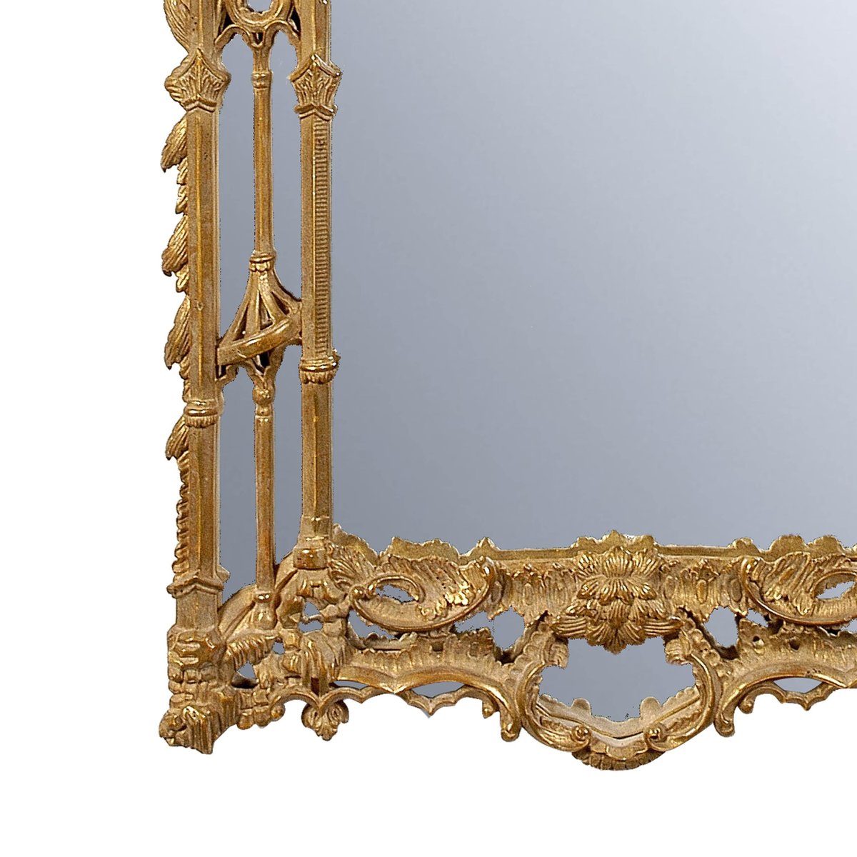 Chippendale Handcrafted Rectangular Gold Foil Wood Mirror, Spain, 1970s