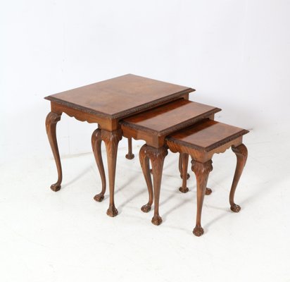 Chippendale Style Burl Walnut Nesting Tables, 1920s, Set of 3-MY-1804481