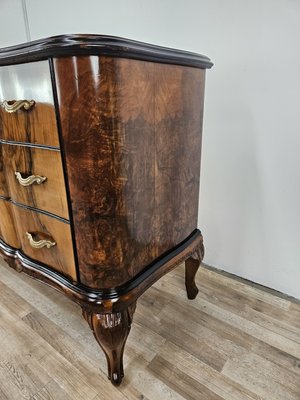 Chippendale Style Chest of Drawers in Burr Walnut and Blond Walnut with Glass Top, 1940-ZUW-2023430