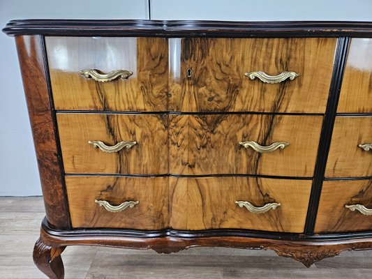 Chippendale Style Chest of Drawers in Burr Walnut and Blond Walnut with Glass Top, 1940-ZUW-2023430